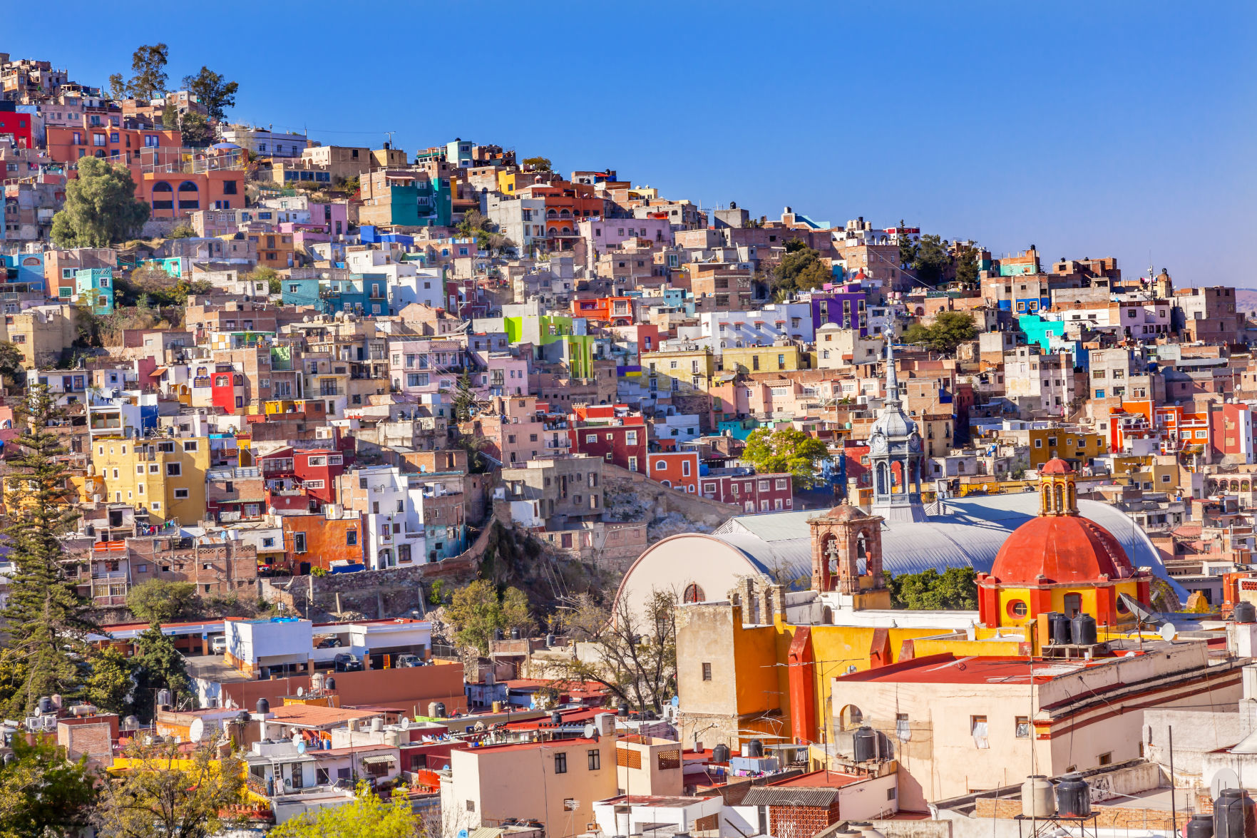 Colored Houses Iglesia de San Roque Market Guanajuato Mexico